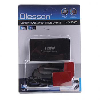 319 р. Разветвитель прикуривателя 2-х гнездовой 12-24V 1USB OLESSON OLESSON no.1522  с доставкой в г. Кемерово. Увеличить фотографию 2