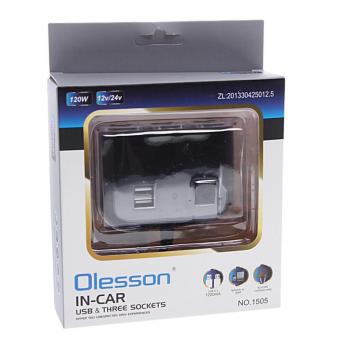 399 р. Разветвитель прикуривателя 3-х гнездовой 12-24V 2USB OLESSON OLESSON no.1505  с доставкой в г. Кемерово. Увеличить фотографию 2