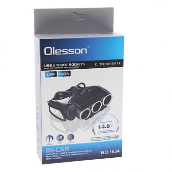 859 р. Разветвитель прикуривателя 3-х гнездовой 12-24V 1USB OLESSON OLESSON no.1634  с доставкой в г. Кемерово. Увеличить фотографию 2
