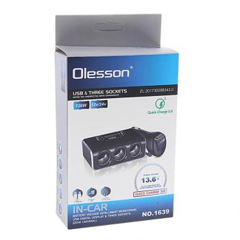 999 р. Разветвитель прикуривателя 3-х гнездовой 12-24V 2USB OLESSON OLESSON no.1639  с доставкой в г. Кемерово. Увеличить фотографию 2