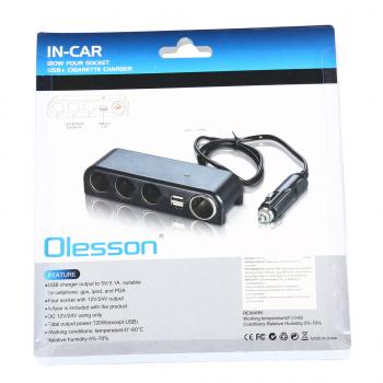 499 р. Разветвитель прикуривателя 4-х гнездовой 12-24V 2USB OLESSON OLESSON no.1525  с доставкой в г. Кемерово. Увеличить фотографию 4