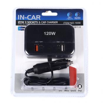 619 р. Разветвитель прикуривателя 3-х гнездовой 12-24V 4USB IN-CAR IN-CAR no.1656  с доставкой в г. Кемерово. Увеличить фотографию 1