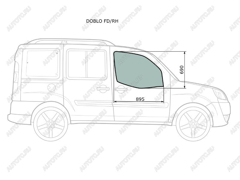 2 999 р. Стекло боковое опускное (Спереди Справа Цвет зеленый) Fiat Doblo 01-16 XYG DOBLO FD/RH  с доставкой в г. Кемерово
