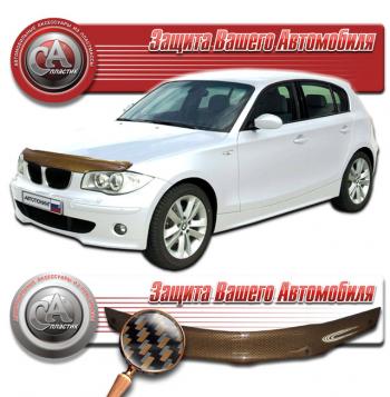 2 169 р. Дефлектор капота CA-Plastic  BMW 1 серия  E87 (2004-2011) хэтчбэк 5 дв. дорестайлинг, хэтчбэк 5 дв. рестайлинг (серия Шелкография карбон медь)  с доставкой в г. Кемерово. Увеличить фотографию 1