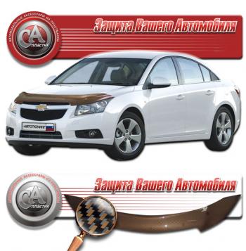 2 249 р. Дефлектор капота CA-Plastic  Chevrolet Cruze  J300 (2009-2015) седан дорестайлинг, седан рестайлинг (серия Шелкография карбон медь)  с доставкой в г. Кемерово. Увеличить фотографию 1