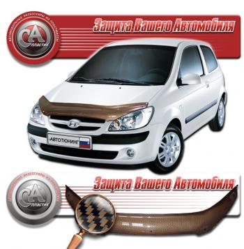 2 089 р. Дефлектор капота CA-Plastiс  Hyundai Getz  TB (2005-2011) хэтчбэк 3 дв. рестайлинг (серия Шелкография карбон медь)  с доставкой в г. Кемерово. Увеличить фотографию 1