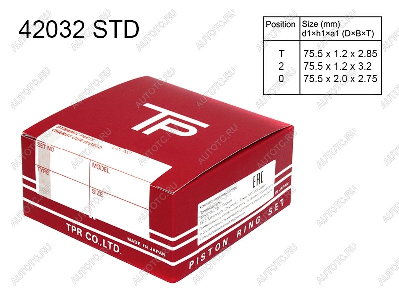 1 799 р. Кольца поршневые (комплект) STD G4EE TPR  Ford Focus  3 (2010-2015), Ford Mondeo (2007-2010), Hyundai Accent  MC (2005-2011), Hyundai Getz  TB (2002-2005), KIA Picanto  1 SA хэтчбэк 5 дв. (2010-2011), Subaru Legacy  BN/B15 (2015-2017)  с доставкой в г. Кемерово