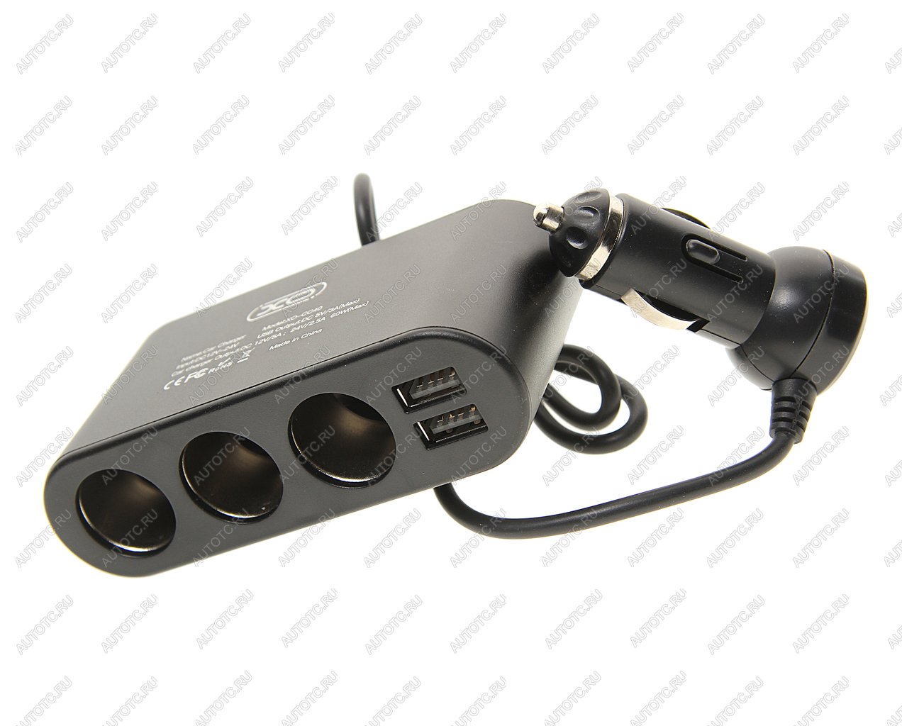 799 р. Разветвитель прикуривателя 3-х гнездовой 12V 2USB черный XO XO cc40 black  с доставкой в г. Кемерово