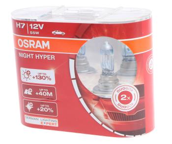 2 269 р. Лампа 12V H7 55W PX26d +130% евробокс (2шт.) Night Hyper OSRAM OSRAM 64210nh-hcb  с доставкой в г. Кемерово. Увеличить фотографию 1