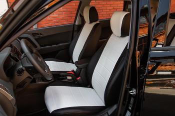 6 999 р. Чехлы на сиденье Экокожа (с 2021г. 40/60 с подлокот. экокожа) Seintex  Hyundai Creta  SU (2020-2022) (черный/белый)  с доставкой в г. Кемерово. Увеличить фотографию 2