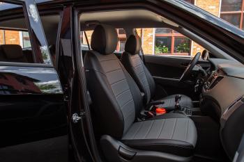 6 999 р. Чехлы на сиденье Экокожа (с 2021г. 40/60 с подлокот. экокожа) Seintex  Hyundai Creta  SU (2020-2022) (черный/серый)  с доставкой в г. Кемерово. Увеличить фотографию 2