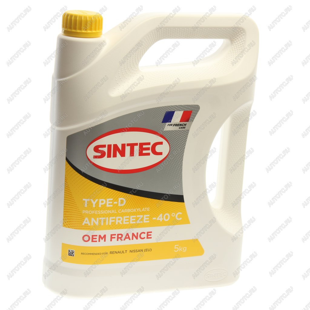 1 399 р. Антифриз желтый -40C 5кг OEM France Type-D SINTEC SINTEC 6145014  с доставкой в г. Кемерово