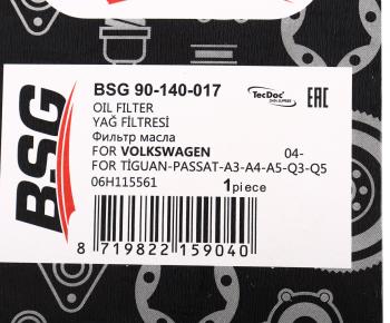 559 р. Фильтр масляный VW AUDI SEAT SKODA (1.82.0 TSITFSI) (04-) BSG BSG bsg90140017  с доставкой в г. Кемерово. Увеличить фотографию 4