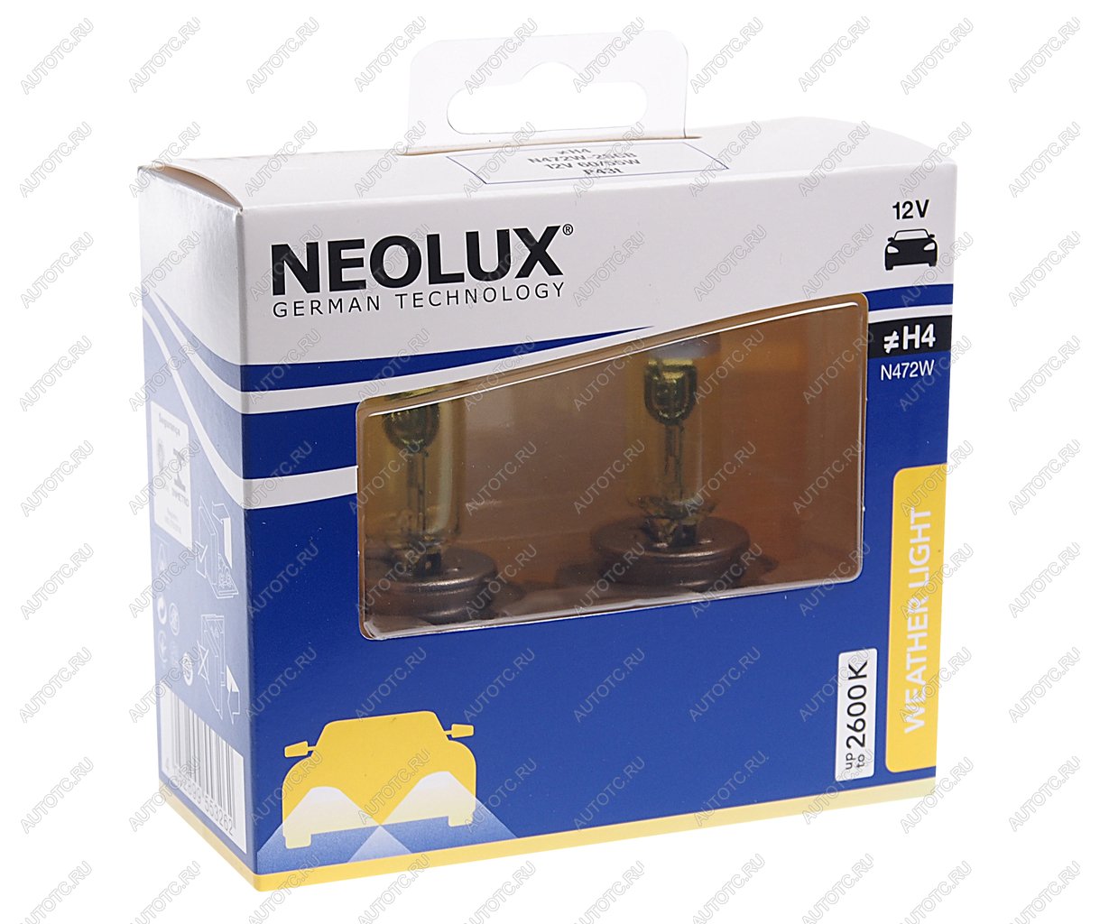 979 р. Лампа 12V H4 6055W P43t 2600K 16501000лм бокс (2шт.) Weather Light NEOLUX NEOLUX n472w-2scb  с доставкой в г. Кемерово