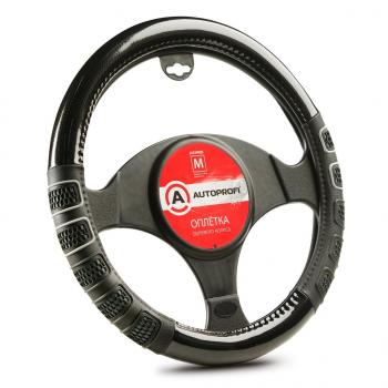 979 р. Оплетка руля (M) 37-39см черно-серая экокожа 3D вставки AUTOPROFI AUTOPROFI ap-2051 bkgy (m)  с доставкой в г. Кемерово. Увеличить фотографию 1