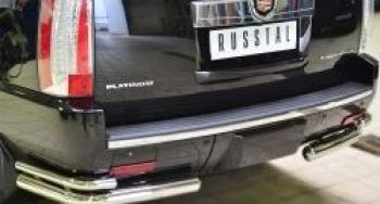 Защита заднего бампера уголки d57 (секции) d42 (секции) Slitkoff Cadillac Escalade GMT926 джип 5 дв. короткая база (2006-2014) (нержавейка полированная)