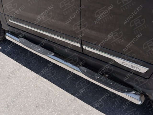 24 549 р. Пороги труба с накладкой SLITKOFF  Chery Tiggo 5  (T21) (2014-2017) дорестайлинг (нержавейка, торцы - срез под 45 градусов)  с доставкой в г. Кемерово