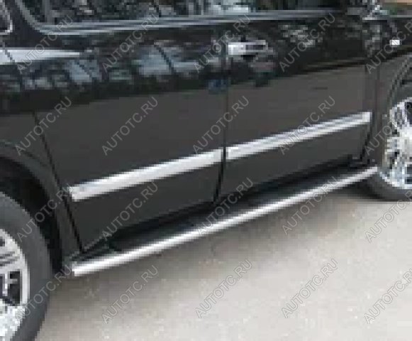 11 999 р. Пороги труба (по колесной базе) SLITKOFF  INFINITI QX56  JA60 (2004-2010) дорестайлинг, рестайлинг (нержавейка, торцы - срез под 45 градусов)  с доставкой в г. Кемерово