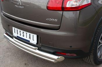 Защита заднего бампера d76d42d42 Slitkoff Peugeot 4008 (2012-2017) (нержавейка полированная)