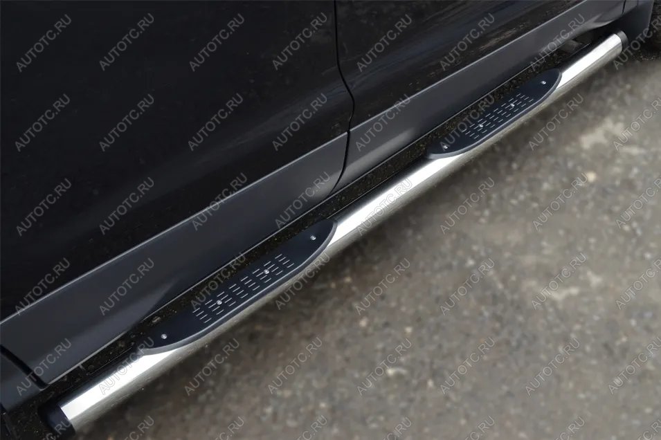 22 549 р. Пороги труба с накладками (d76) SLITKOFF Toyota RAV4 XA30 5 дв. 1-ый рестайлинг (2008-2010) (нержавейка, на торцах пластиковые заглушки)  с доставкой в г. Кемерово
