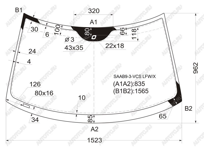 6 999 р. Стекло лобовое (Датчик дождя) Saab 9-3 02-14 XYG SAAB9-3-VCS LFW/X  с доставкой в г. Кемерово