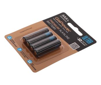 215 р. Батарейка AAA LR03 1.5V блистер 4шт. Alkaline Ultra GOPOWER GOPOWER 00-00026396  с доставкой в г. Кемерово. Увеличить фотографию 1