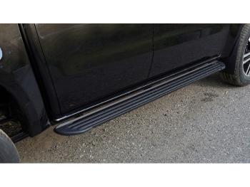 Пороги алюминиевые Slim Line ТСС Тюнинг JAC T9 (2021-2025) Pickup Double Cab (Black)