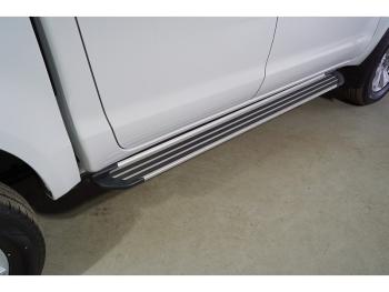 Пороги алюминиевые Slim Line ТСС Тюнинг Sollers ST6 (2023-2025) пикап (серебро)