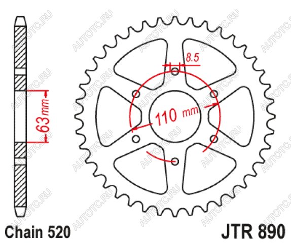 2 589 р. Звезда цепного привода JTR890 42ZBK  jtr890.42zbk  с доставкой в г. Кемерово