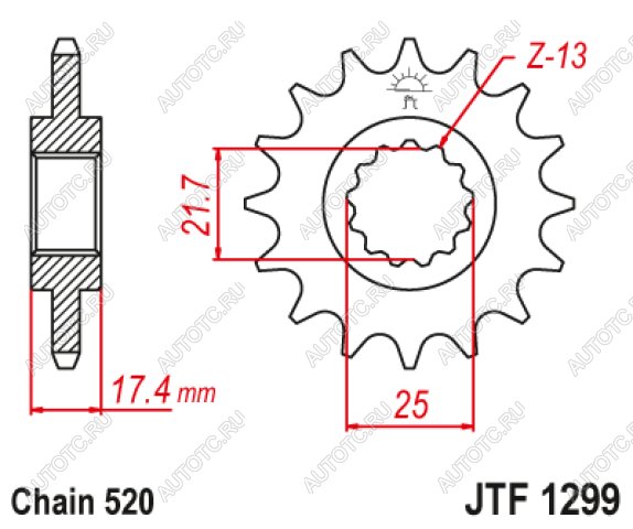 2 299 р. Звезда цепного привода JTF1299 14  jtf1299.14  с доставкой в г. Кемерово