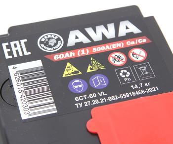 8 999 р. Аккумулятор AWA PRO 60Ач AWA 6ст60(1)  с доставкой в г. Кемерово. Увеличить фотографию 2
