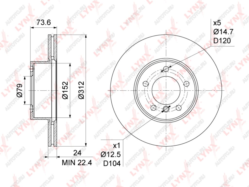 4 799 р. Диск тормозной BMW 2 (F22),3 (F30,F31,E90-E93),X1 (E84) передний вентилируемый (1шт.) LYNX LYNX bn1005  с доставкой в г. Кемерово