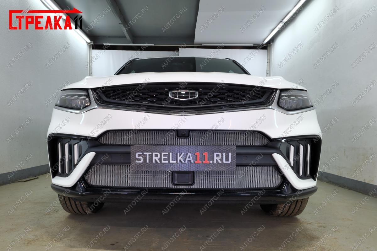 4 089 р. Защита радиатора (низ с датчиками) Стрелка11 Стандарт  Geely Tugella  FY11,HPBA4 (2022-2025) рестайлинг (хром)  с доставкой в г. Кемерово