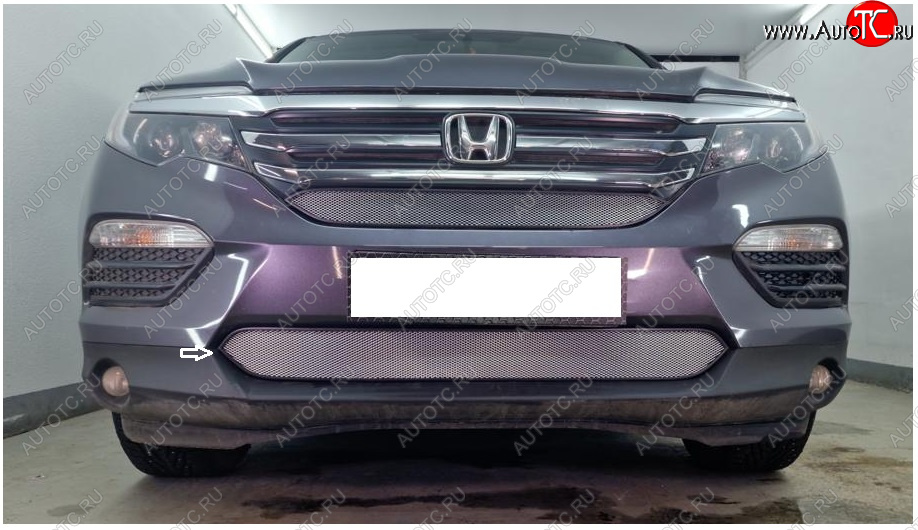 2 869 р. Защитная сетка в бампер (низ, ячейка 3х7 мм) Alfeco Стандарт  Honda Pilot  YF6 (2016-2019) дорестайлинг (Хром)  с доставкой в г. Кемерово