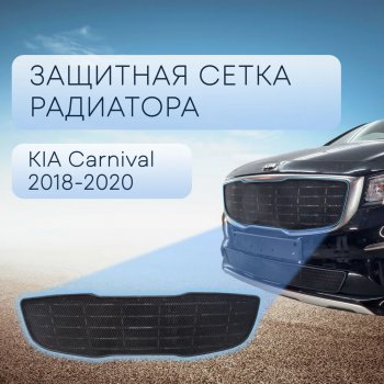 3 999 р. Защитная сетка в бампер (верх, ячейка 3х7 мм) Alfeco Стандарт  KIA Carnival  YP (2018-2020) минивэн рестайлинг (Чёрная)  с доставкой в г. Кемерово. Увеличить фотографию 1