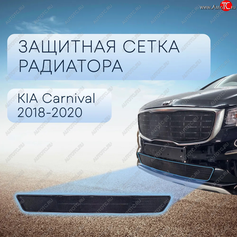 2 489 р. Защитная сетка в бампер (низ, ячейка 3х7 мм) Alfeco Стандарт  KIA Carnival  YP (2018-2020) минивэн рестайлинг (Чёрная)  с доставкой в г. Кемерово