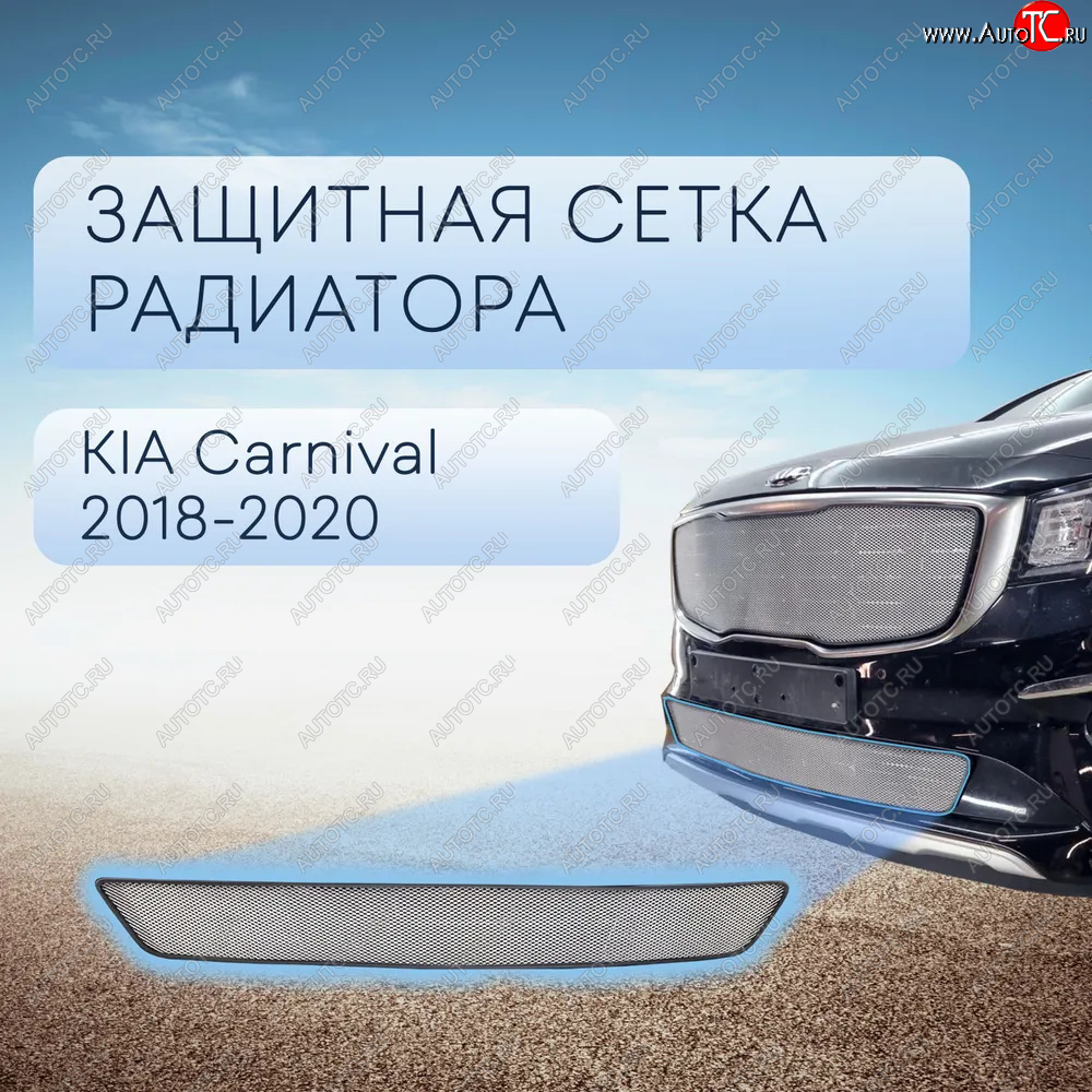 2 569 р. Защитная сетка в бампер (низ, ячейка 3х7 мм) Alfeco Стандарт  KIA Carnival  YP (2018-2020) минивэн рестайлинг (Хром)  с доставкой в г. Кемерово