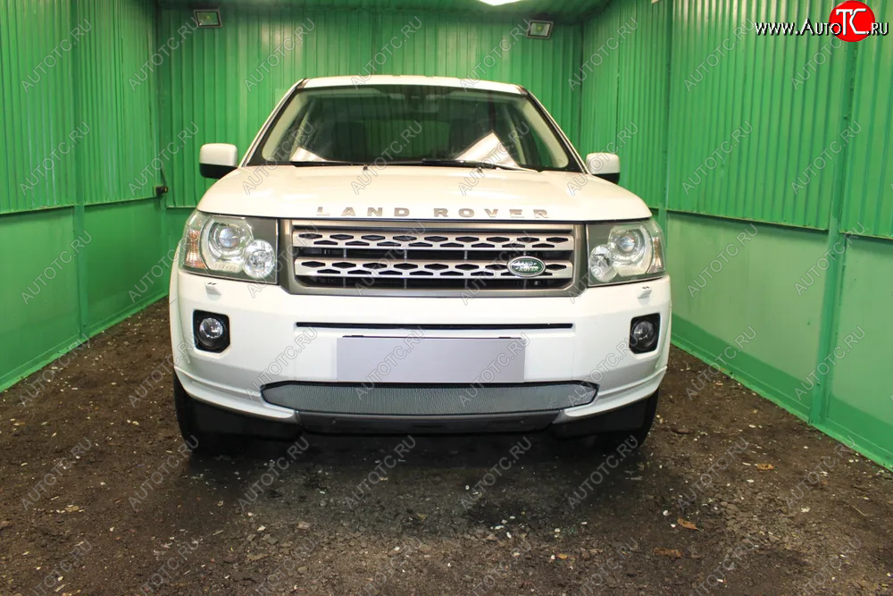 3 149 р. Защитная сетка в бампер (низ, ячейка 3х7 мм) Alfeco Стандарт  Land Rover Freelander  L359 (2010-2012) 1-ый рестайлинг (Хром)  с доставкой в г. Кемерово