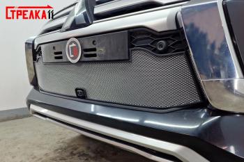 4 359 р. Защита радиатора (с камерой) Стрелка11 Стандарт  Mitsubishi Pajero Sport  QF (2019-2022) рестайлинг (черная)  с доставкой в г. Кемерово. Увеличить фотографию 3