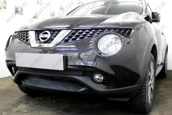 2 569 р. Защита радиатора (середина) Стрелка11 Стандарт Nissan Juke 1 YF15 рестайлинг (2014-2020) (черная)  с доставкой в г. Кемерово. Увеличить фотографию 2