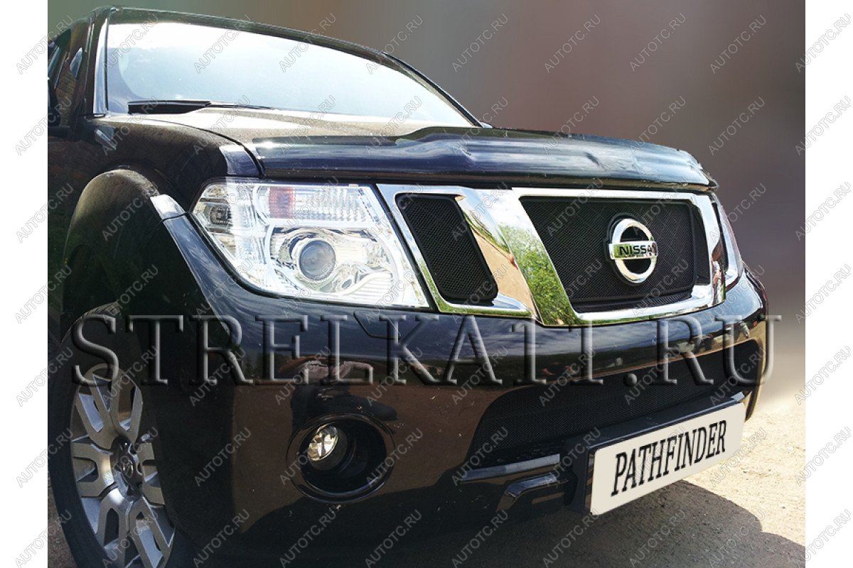 6 799 р. Защита радиатора (верх) Стрелка11 Стандарт Nissan Pathfinder R51 рестайлинг (2009-2014) (черная)  с доставкой в г. Кемерово