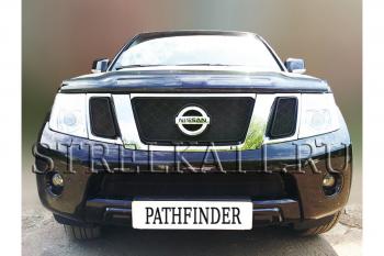 6 799 р. Защита радиатора (верх) Стрелка11 Стандарт Nissan Pathfinder R51 рестайлинг (2009-2014) (черная)  с доставкой в г. Кемерово. Увеличить фотографию 2