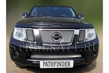 6 899 р. Защита радиатора (верх) Стрелка11 Стандарт  Nissan Pathfinder  R51 (2009-2014) рестайлинг (хром)  с доставкой в г. Кемерово. Увеличить фотографию 2