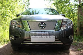 4 099 р. Защита радиатора (верх) Стрелка11 Стандарт Nissan Pathfinder R52 дорестайлинг (2012-2017) (хром)  с доставкой в г. Кемерово. Увеличить фотографию 2