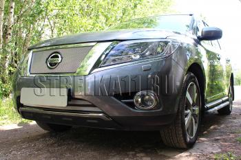 Защита радиатора (низ 2 части) Стрелка11 Стандарт Nissan Pathfinder R52 дорестайлинг (2012-2017) (хром)