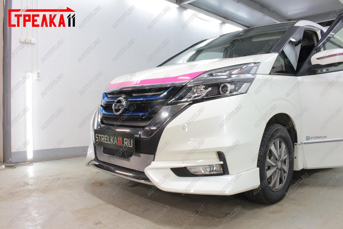 3 009 р. Защита радиатора (верх) Стрелка11 Стандарт  Nissan Serena  C27 (2016-2019) минивэн дорестайлинг (хром)  с доставкой в г. Кемерово