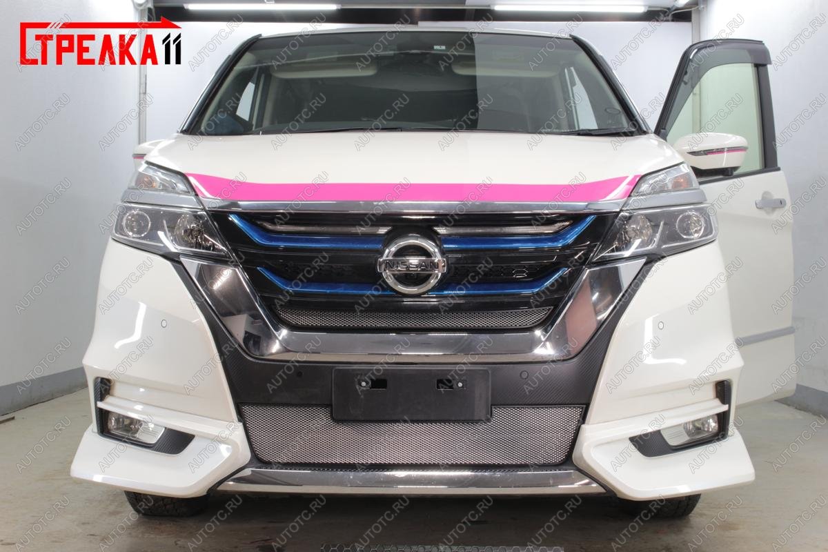 3 669 р. Защита радиатор (низ) Стрелка11 Стандарт  Nissan Serena  C27 (2016-2019) минивэн дорестайлинг (хром)  с доставкой в г. Кемерово