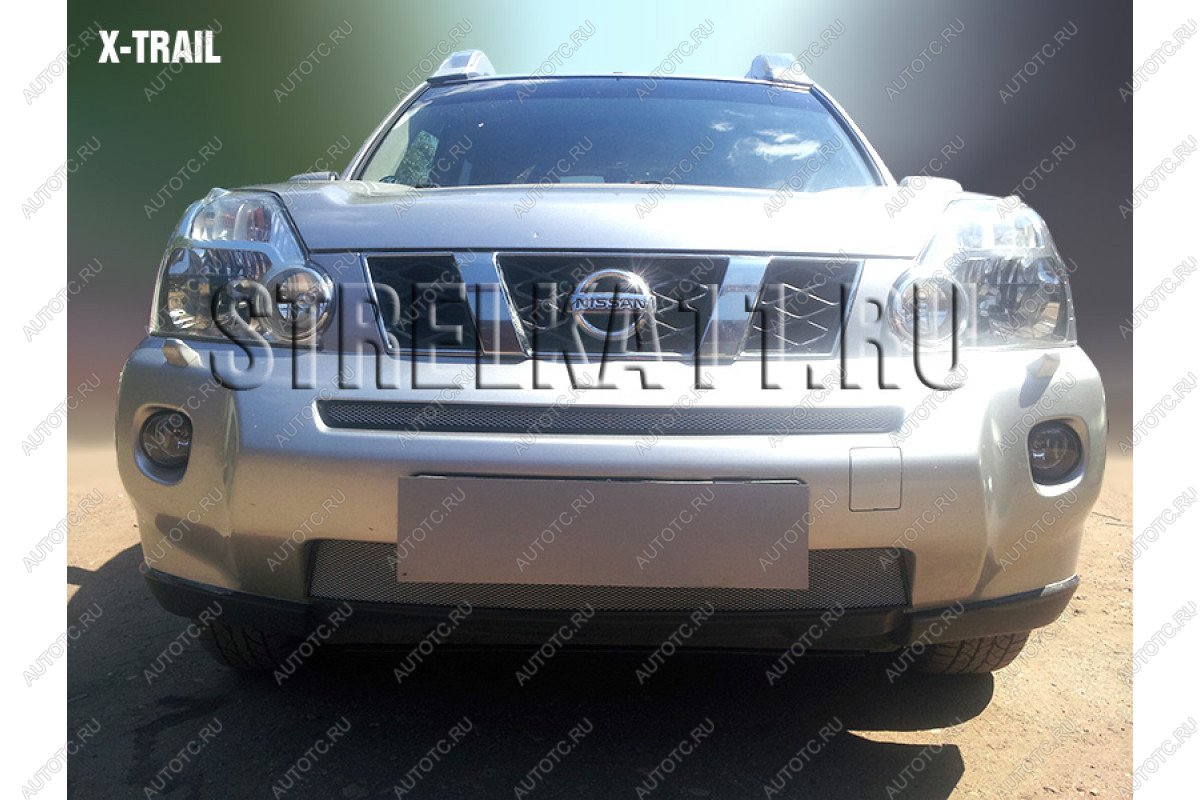 3 409 р. Защита радиатора (середина) Стрелка11 Стандарт  Nissan X-trail  2 T31 (2007-2011) дорестайлинг (хром)  с доставкой в г. Кемерово