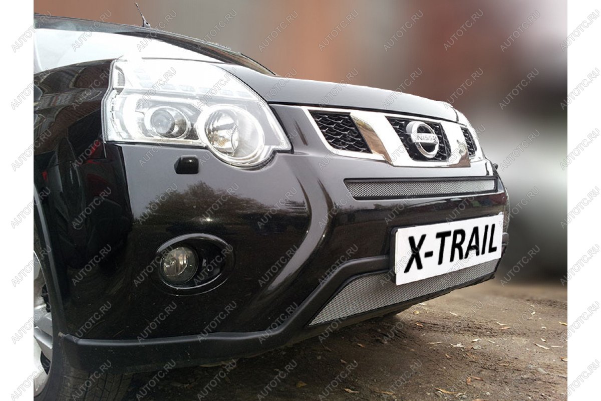 3 199 р. Защита радиатора (низ) Стрелка11 Стандарт  Nissan X-trail  2 T31 (2010-2015) рестайлинг (хром)  с доставкой в г. Кемерово