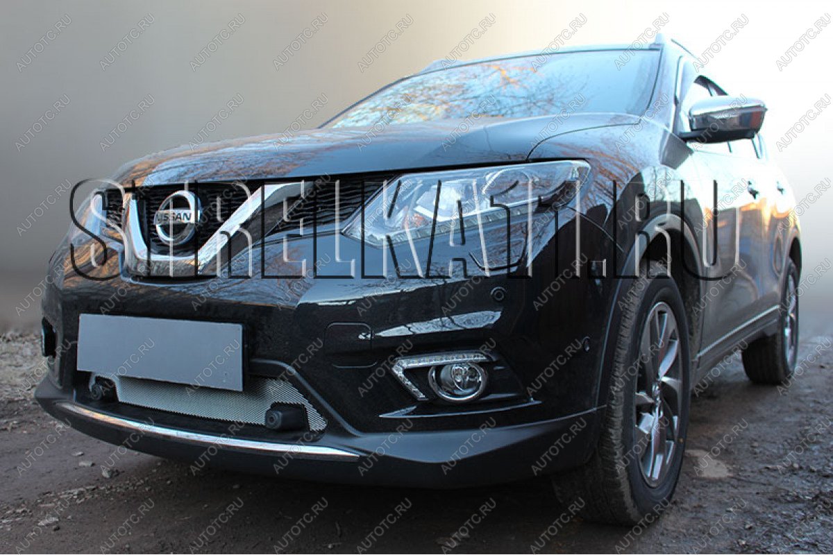 3 199 р. Защита радиатора (с парктроником низ) Стрелка11 Стандарт Nissan X-trail 3 T32 дорестайлинг (2013-2018) (хром)  с доставкой в г. Кемерово